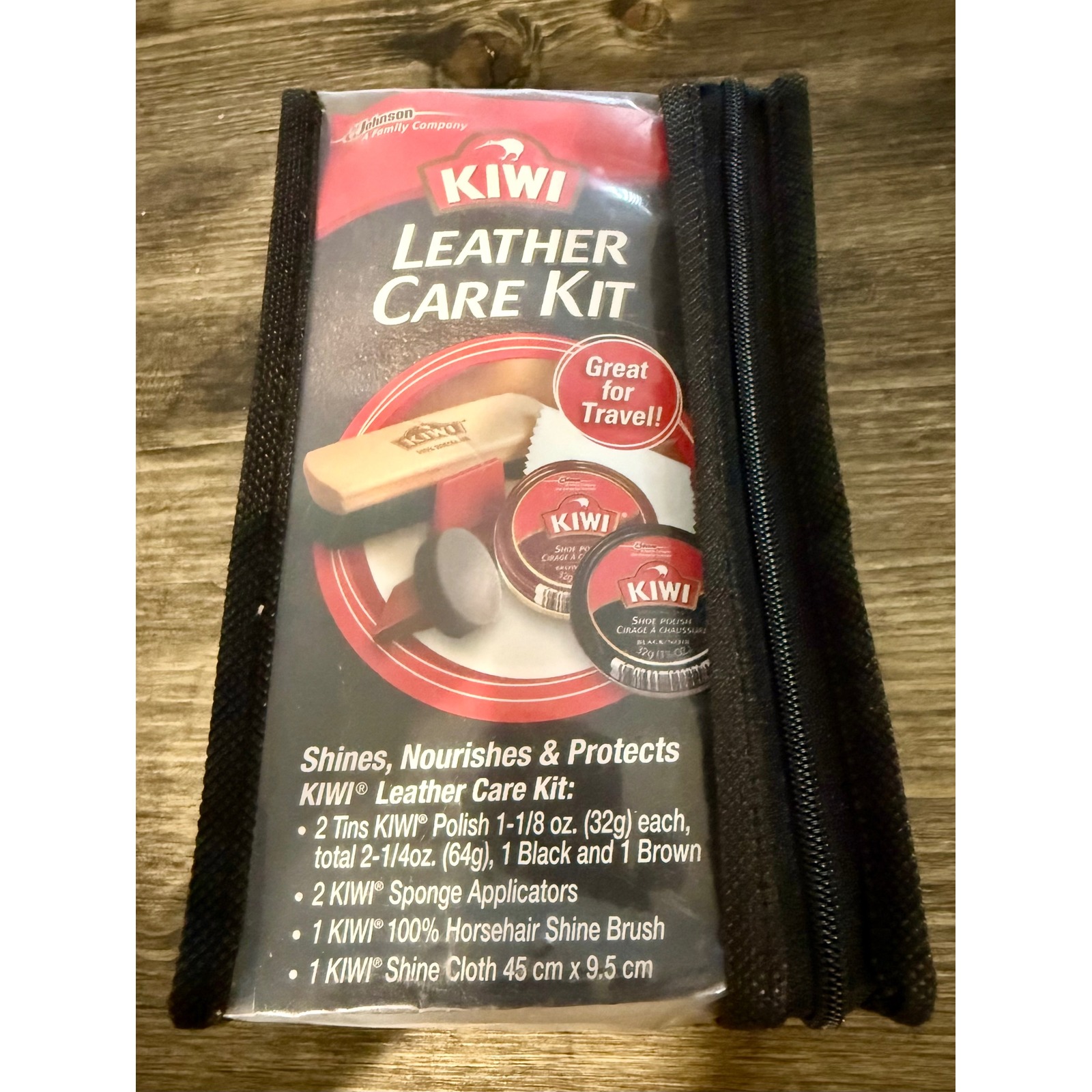 Kiwi Leather Care Kit Travel Set Black Brown Polish Horsehair Brush 7pc Kit